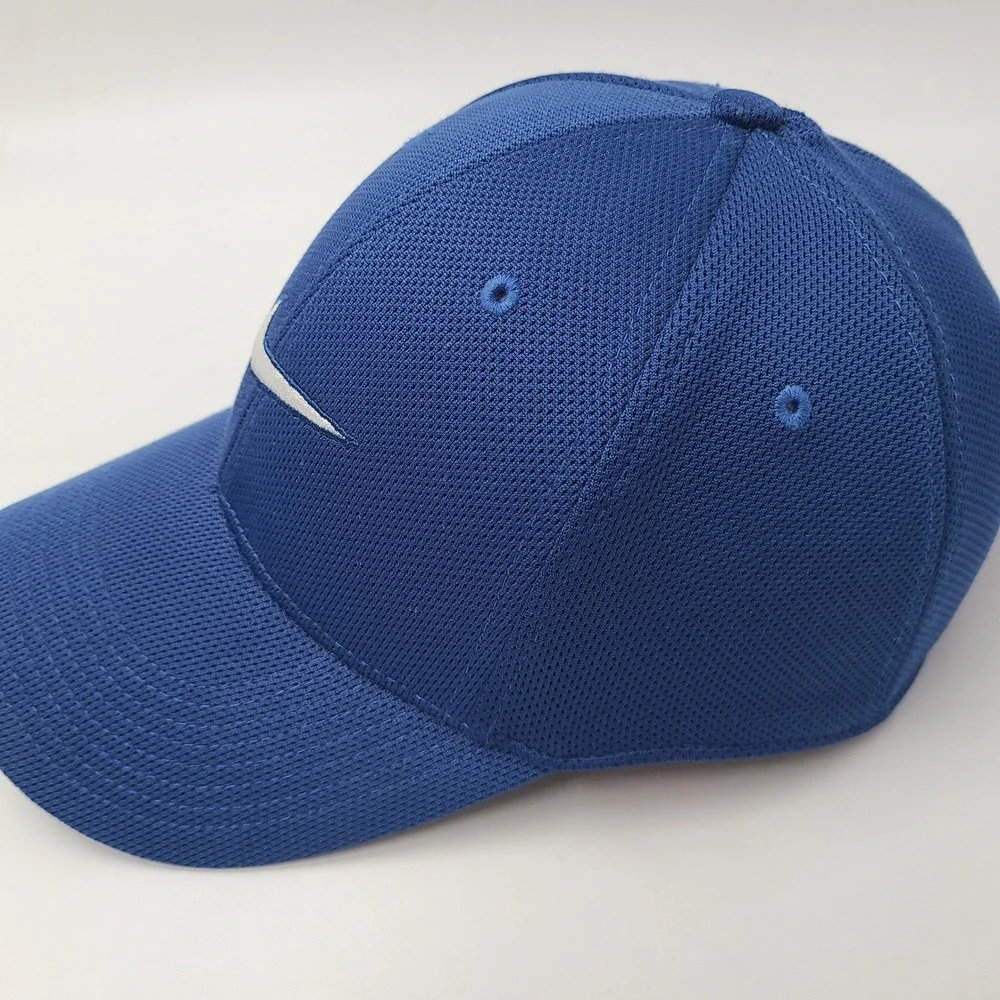 Nike Hat Fitted (Seems‎ S-M) Blue White Fit Dry Swoosh Logo Jersey Mesh Casual